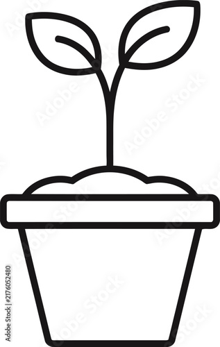 Simple line drawing of a sprout in a flowerpot