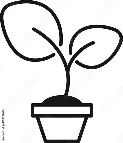 Simple line art illustration of a small plant in pot