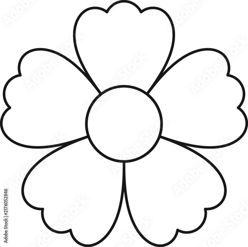 Simple black and white line drawing of a five petal flower