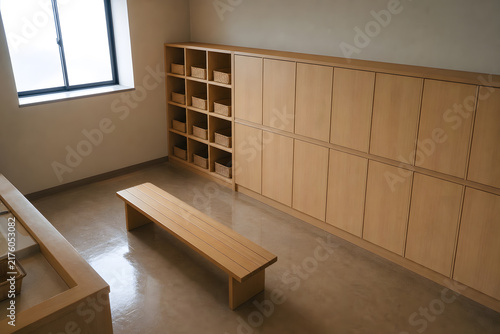 Empty bathhouse changing room