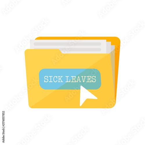File folder icon with papers inside and a blue label indicating sick leaves, with a mouse cursor hovering over it.