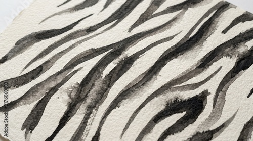 Hand-Painted Watercolor Zebra Print Pattern on Textured Paper Background, Artistic Animal Skin Illustration