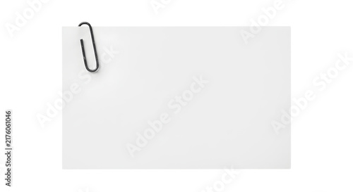 Blank white paper note with black paperclip isolated on transparent background