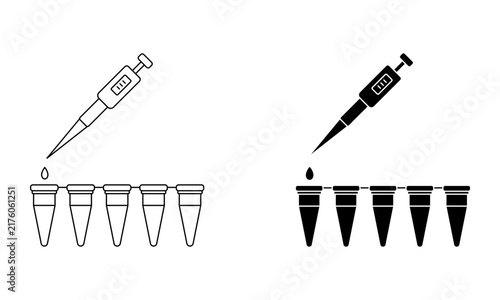micropipette dropping liquid into laboratory microcentrifuge tubes icon vector