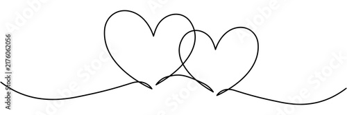 Two hearts shapes continuous line drawing. Double heart curve  line. Vector illustration isolated on white.