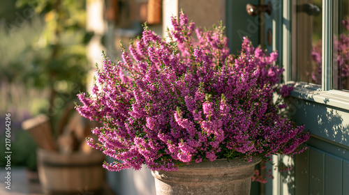 Heather in a pot,purple flower in a pot