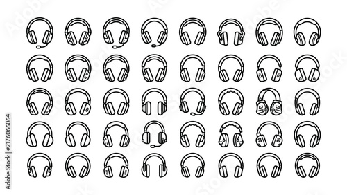 Line art headset icons for customer service or gaming design