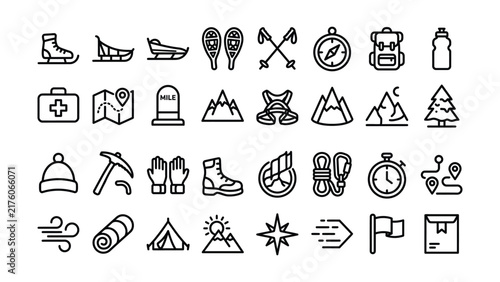 outdoor adventure icons set for travel and recreation