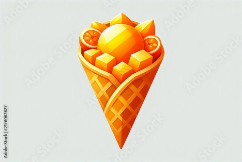 Low Poly Mango Bubble Waffle with Passion Fruit
Hong Kong Waffle with Mango Ice Cream and Fresh Mango