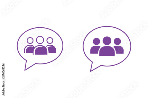 Purple speech bubble with group of people symbols