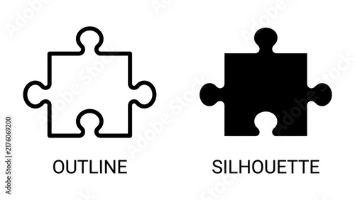 Foto Puzzle Piece Outline and Silhouette: A graphic representation of a puzzle piece shown in both outline and silhouette form, illustrating conceptual completeness and connection