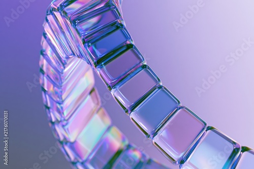 Iridescent Helical Glass Sculpture in Futuristic Neon Light