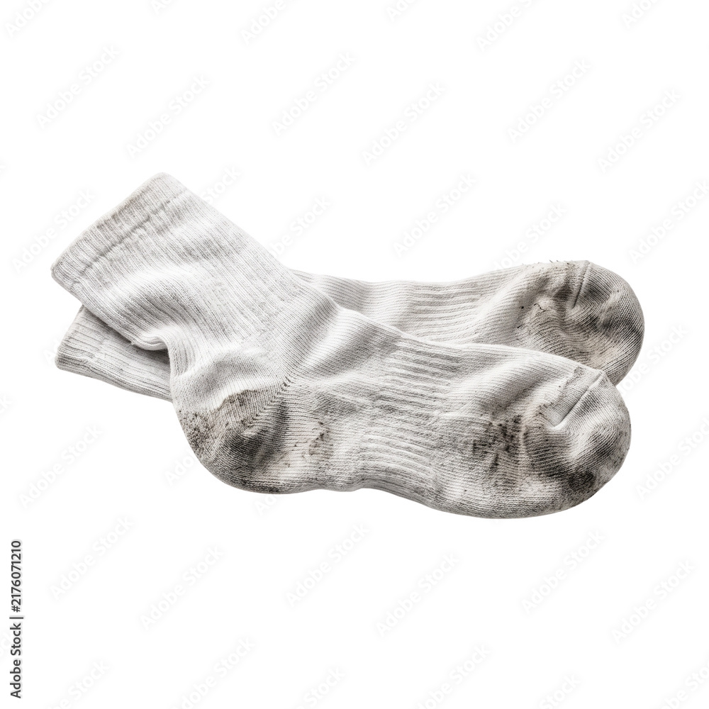 Fototapeta premium Dirty White Socks, Worn Out, Isolated on Transparent Background