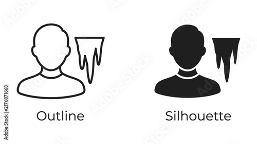 Obraz na płótnie Cold Shoulder Icon: A graphic illustration depicting an outline and silhouette of a person accompanied by icicles, symbolizing emotional coldness or rejection