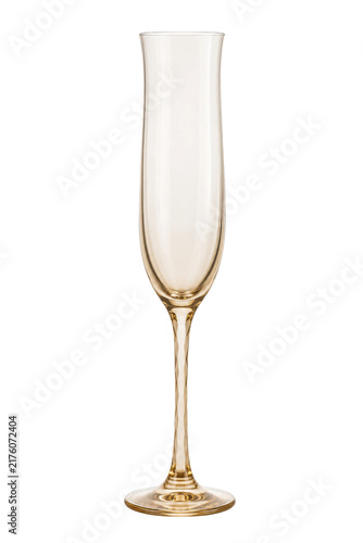 Fotografía Elegant empty amber champagne flute with a decorative twisted stem and round bas