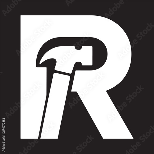 Abstract R Monogram Logo, Bold Geometric Letter R Symbol with Negative Space, Minimal Modern Black and White Vector Design for Branding