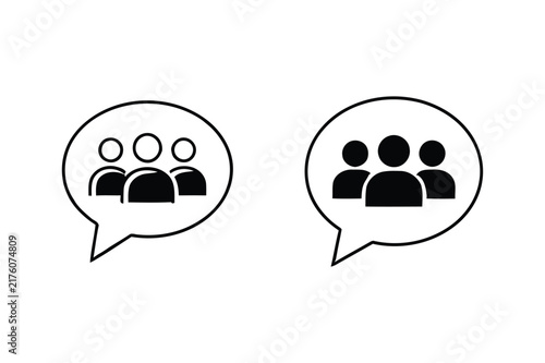 Black speech bubble with group of people symbols