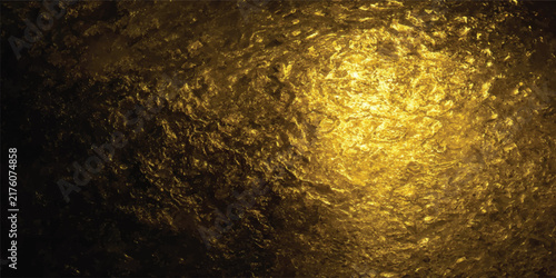 Dark Black and Gold Glowing Abstract Background with Shimmering Metallic Particles, Luxury Sparkling Texture and Dramatic Golden Light