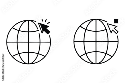Globe with computer mouse cursor arrow symbols