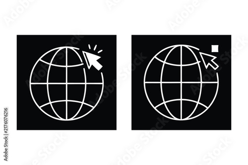 Globe with computer mouse cursor selection symbols