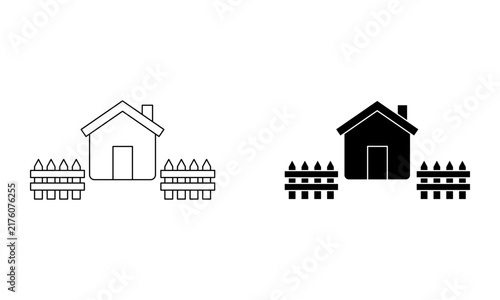 simple house with wooden fence icon vector