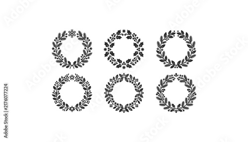 Christmas floral wreath frames and festive winter foliage branches