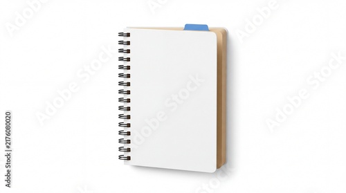 Realistic 3D illustration of a white spiral bound journal, clean school notebook