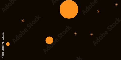 Night sky illustration, orange moon phases and stars in space, flat minimalist background, circular shapes pattern, dark concept design element with copy space