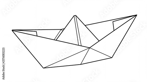 Simple folded paper boat icon featuring black thin outline strokes isolated on white background
