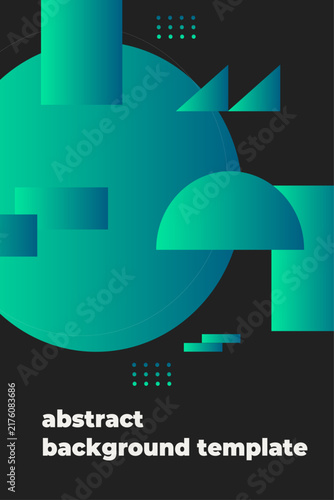 Abstract Geometric Gradient: A visually striking abstract design featuring a large teal-to-green gradient circle interwoven with various geometric shapes like rectangles, triangles.