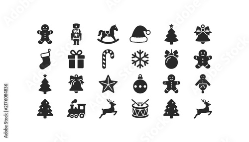 Christmas holiday tree decorations and festive winter season symbols