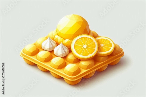 Low Poly Lemon Bubble Waffle with Meringue
Hong Kong Waffle with Lemon Ice Cream and Fresh Lemon