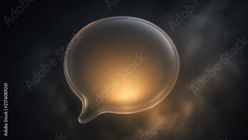 Glowing Glass Speech Bubble Icon on Dark Background