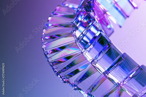 Iridescent Helical Glass Sculpture in Futuristic Neon Light