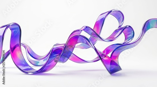 Abstract 3D Flowing Translucent Ribbons with Purple and Pink Gradient on White Background for Modern Design