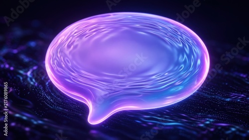 Glowing 3D Speech Bubble Chat Icon on Digital Background
