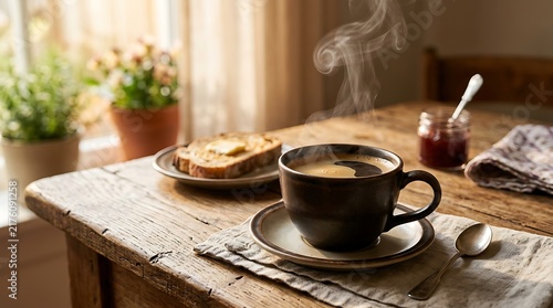 Cozy Morning Still Life With Coffee And Toast.