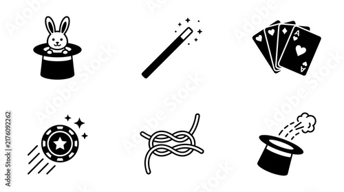 Magic Icons Set Rabbit Wand Cards Chip Knot Hat.
