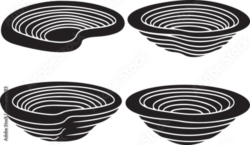 Set of black icons representing open pit mining operations and excavation sites vector art