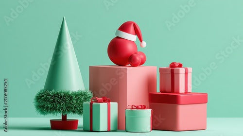 Christmas celebration flat design front view cheerful holiday gathering theme 3D render Split complementary color scheme.