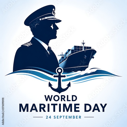 World maritime day navy captain and ship illustration