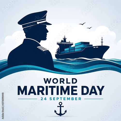 World maritime day navy officer and ship illustration