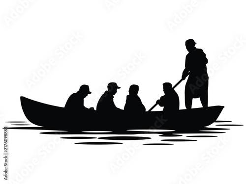 People Rowing a Boat Silhouette Illustration