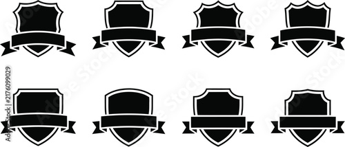 vintage shield emblems and blank badges with ribbon