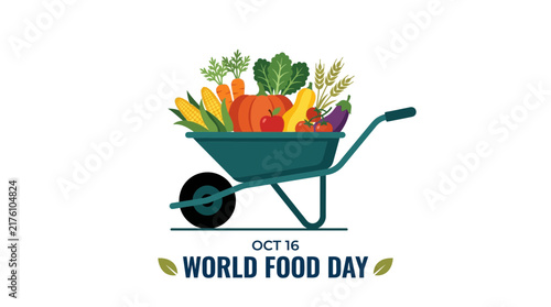 Wheelbarrow full of organic vegetables harvest flat vector illustration