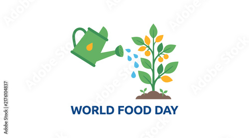 Flat vector illustration of watering can and growing plant concept