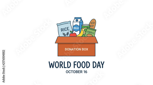 Flat vector illustration of a donation box with assorted healthy food