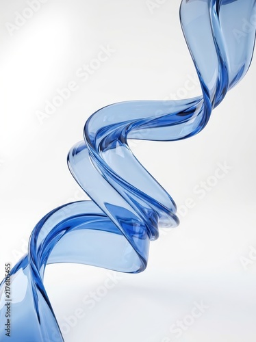 Abstract Blue Glass Spiral Ribbon Flowing on White Background - 3D Rendered Translucent Wave Design for Modern Backgrounds