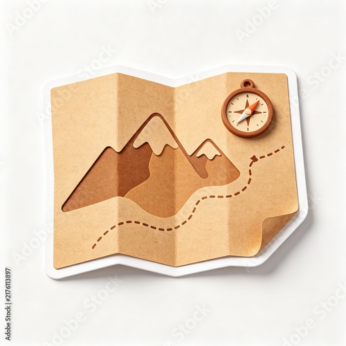 Obraz na płótnie rekking Map with Compass and Mountain Route, Navigation Icon