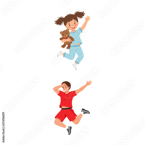 Konstfotografi Joyful Children Jumping in Excitement and Playful Movement Illustration
